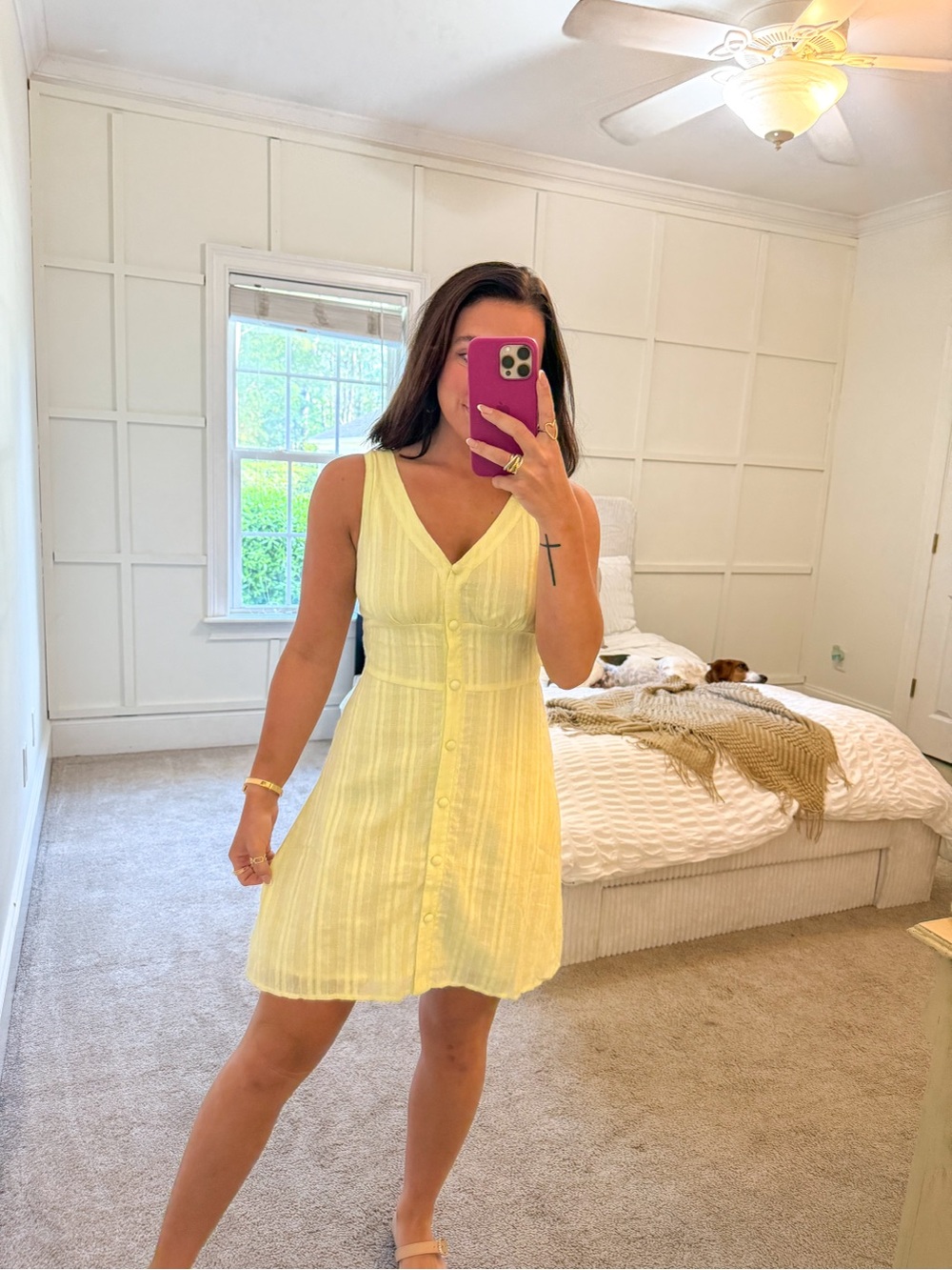 Yellow Sleeveless V-Neck Button Front Dress